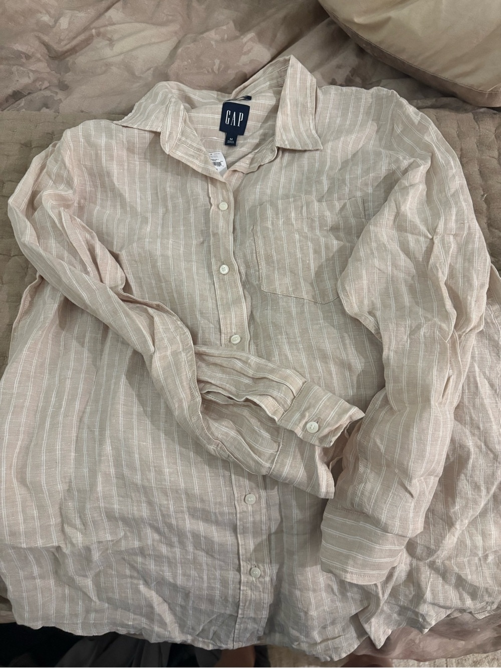 GAP tan Striped Linen Blend Button-Down Shirt